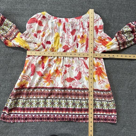 Anthropologie Fig & Flower Floral Top Medium Boho Artsy Red Colorful Peasant - Picture 7 of 8